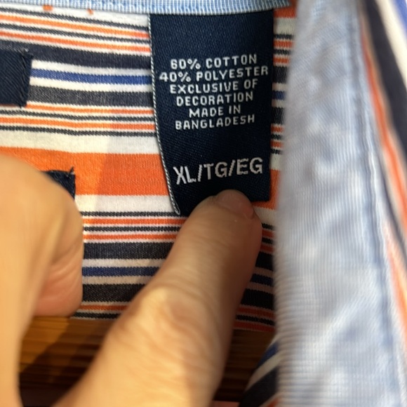 Chaps Navy and Orange Classic Striped Long Sleeve casual Button Up - Picture 5 of 6